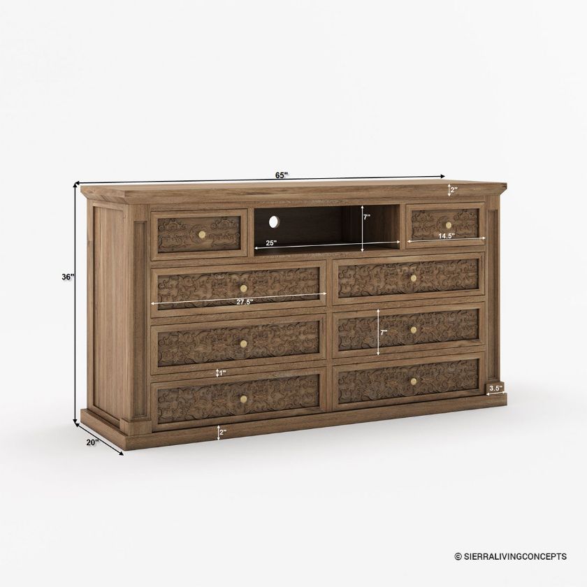 Cambie Carved Solid Wood Tall Dresser TV Stand (65