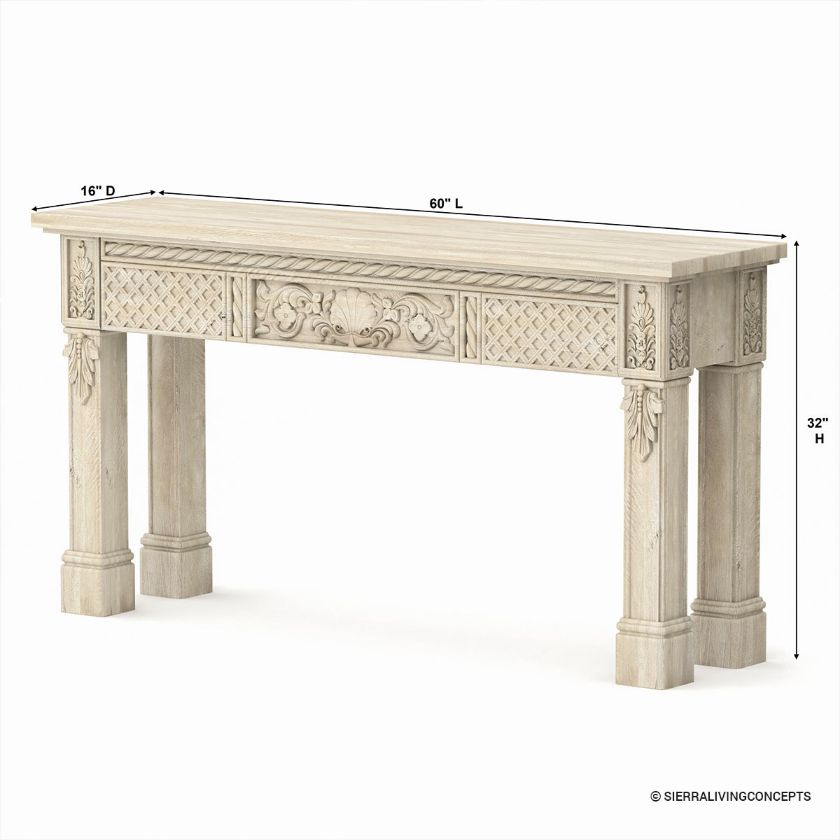 Kingsley Hand Carved Solid Wood Console Table Size Image