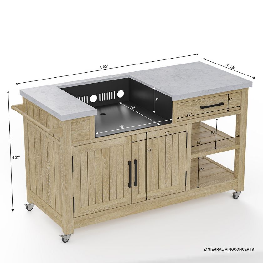 Bill Outdoor BBQ Kitchen Cart with Storage & BBQ Grill Space Dimension Image