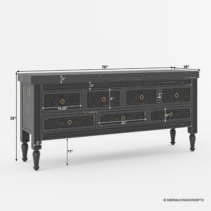 Wellington Long Console Table with Storage Drawers Size Image