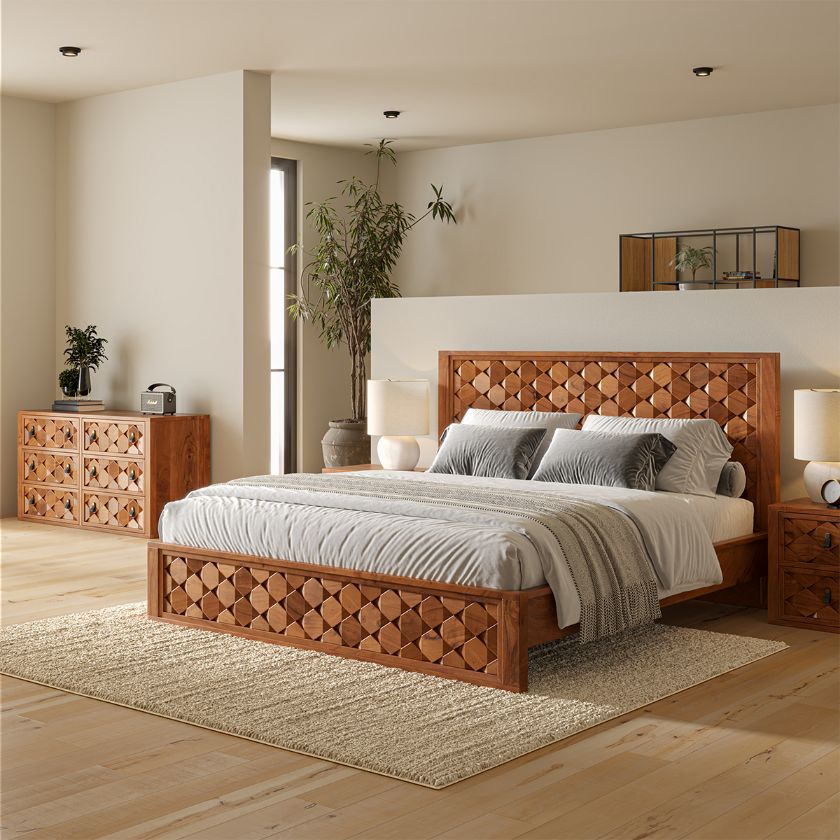 Picture of Bow Solid Wood 4 Piece Modern Bedroom Furniture Set