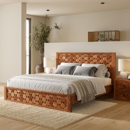 Picture of Bow Modern Weave Pattern Solid Wood Platform Bed Frame