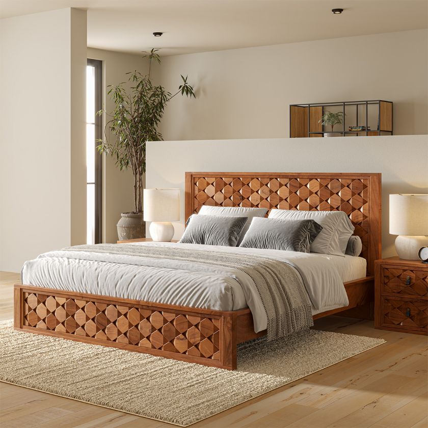 Picture of Bow Modern Weave Pattern Solid Wood Platform Bed Frame