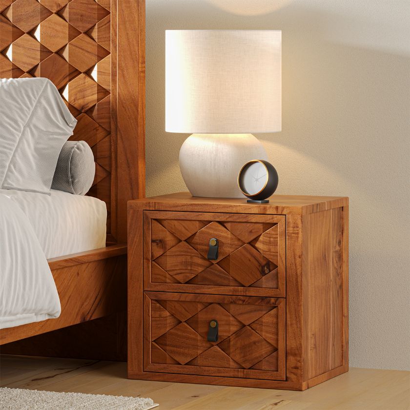 Picture of Bow Modern Geometric Weave Pattern 2 Drawer Nightstand
