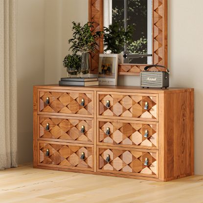 Picture of Bow Modern Weave Pattern Solid Wood 6 Drawer Dresser