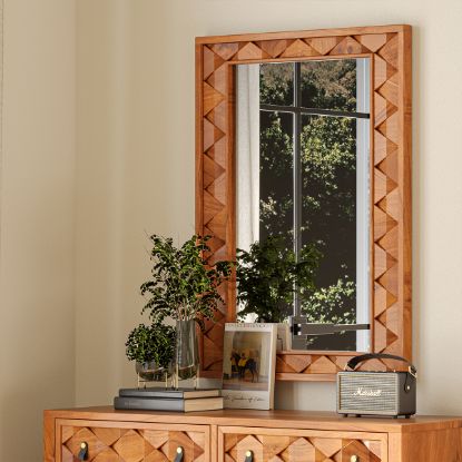 Picture of Bow Modern Geometric Weave Pattern Wooden Mirror Frame