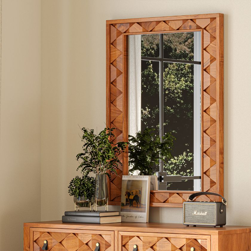 Picture of Bow Modern Geometric Weave Pattern Wooden Mirror Frame