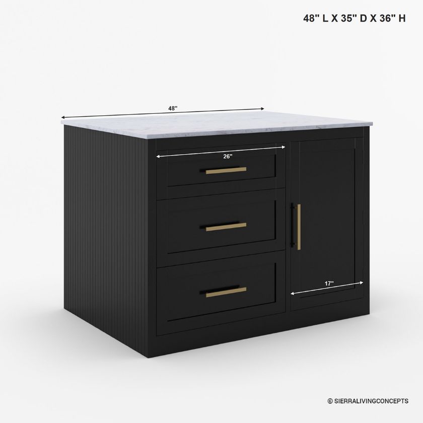 Hilversum Modern Solid Wood Marble Top Kitchen Island With Seating for 4 Size Image