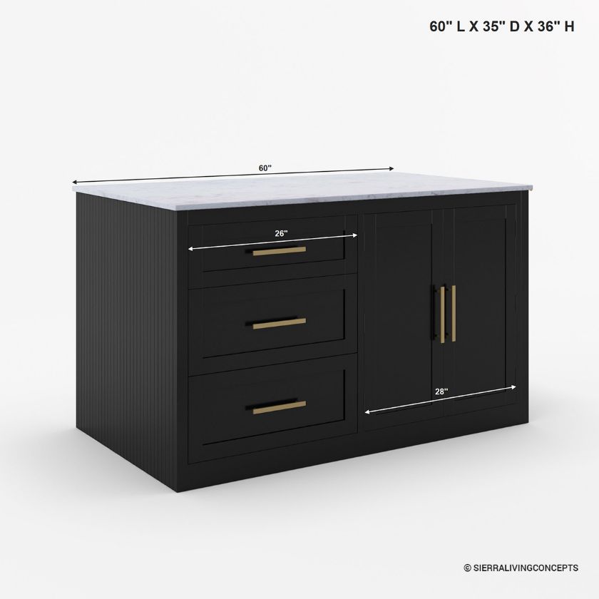 Hilversum Modern Solid Wood Marble Top Kitchen Island With Seating for 4 Size Image
