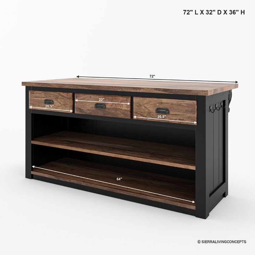 Manzanita Rustic Solid Wood Small Kitchen Island with Extended Edges Size Image