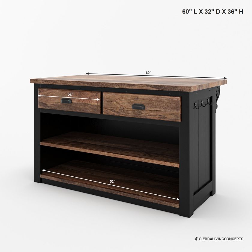 Manzanita Rustic Solid Wood Small Kitchen Island with Extended Edges Size Image