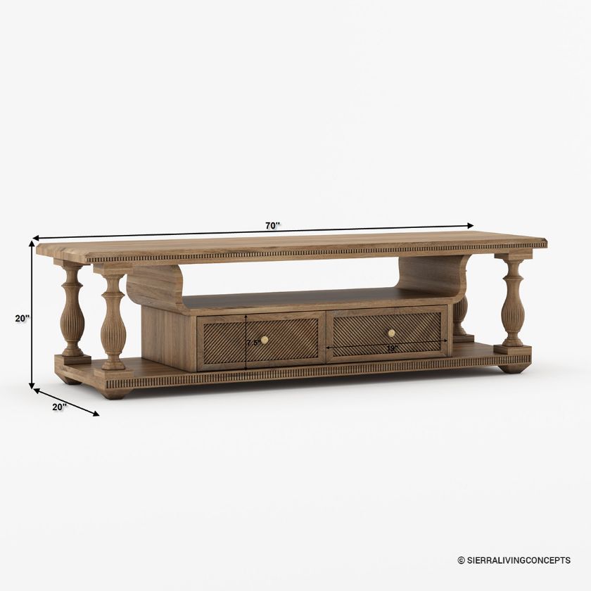 Radville Traditional Solid Wood TV Media Console with Drawers (70”) Dimension Image