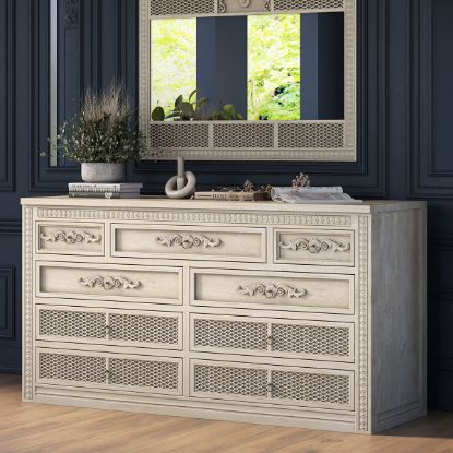 Picture of Pittsburg Carved Solid Wood 9 Drawer Dresser