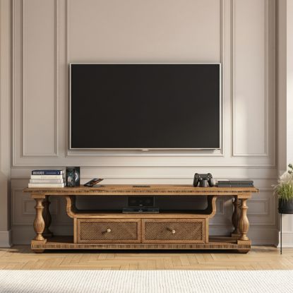 Radville Natural Wood 70" TV Stand with 2 Fluted Drawers