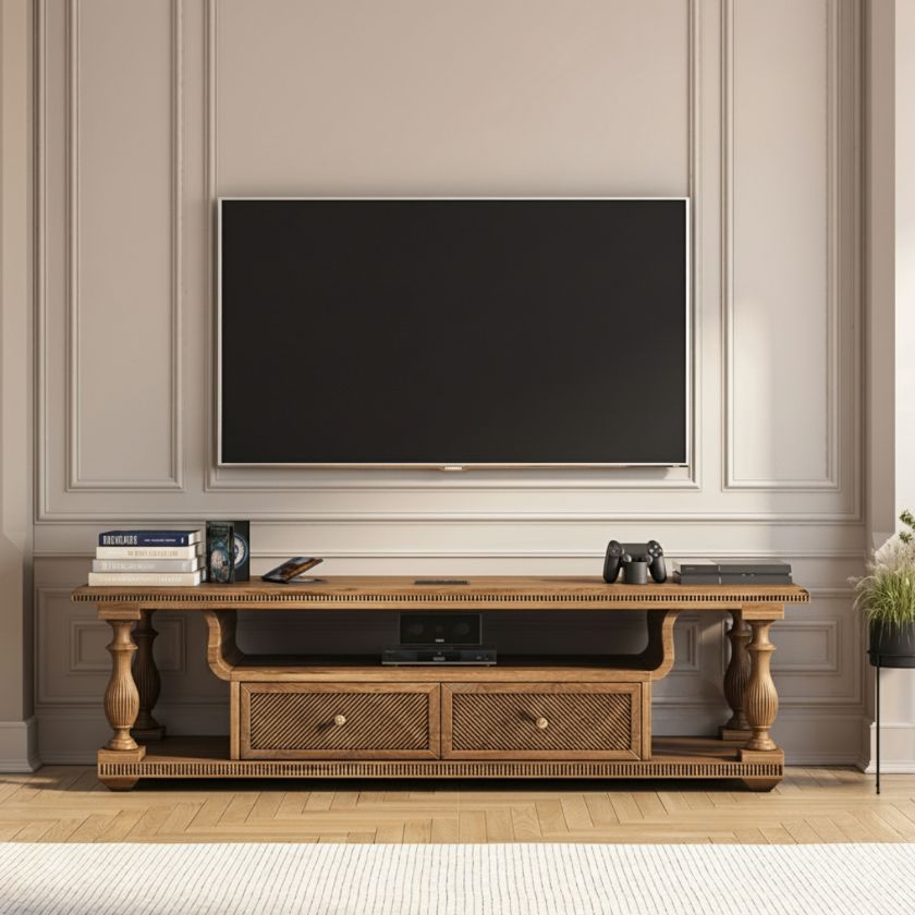 Radville Natural Wood 70" TV Stand with 2 Fluted Drawers