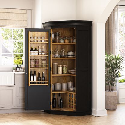 Picture of Oliver Transitional Black Corner Kitchen Pantry Cabinet