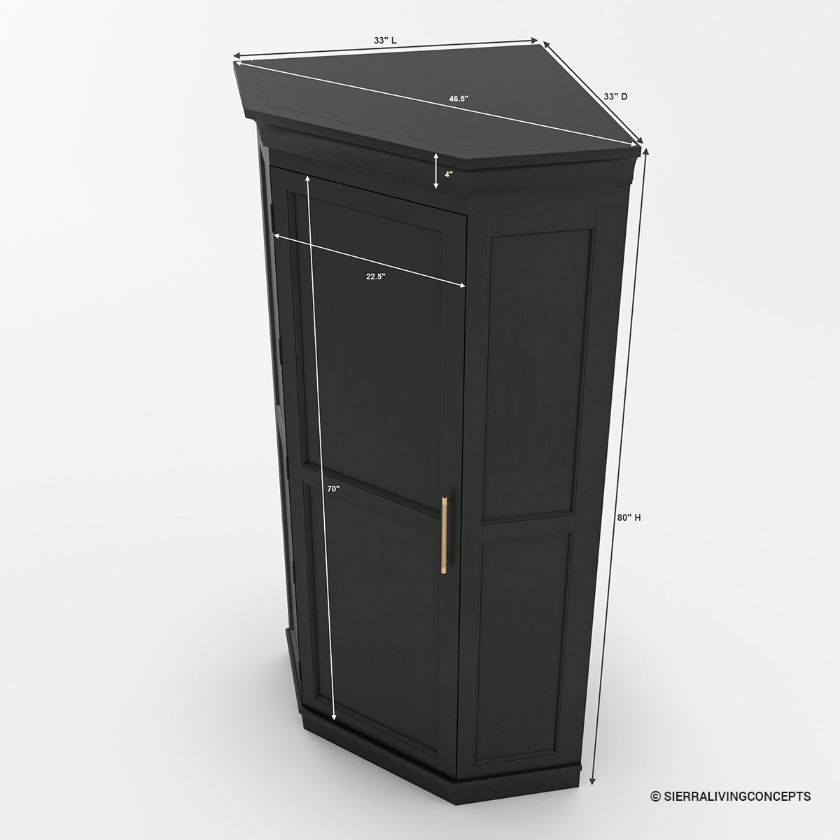 Oliver Transitional Black Corner Kitchen Pantry Cabinet Dimension Image
