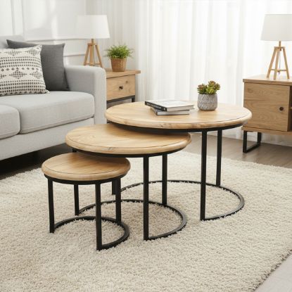 Picture of Portugal Industrial 3 Piece Round Nesting Coffee Table Set