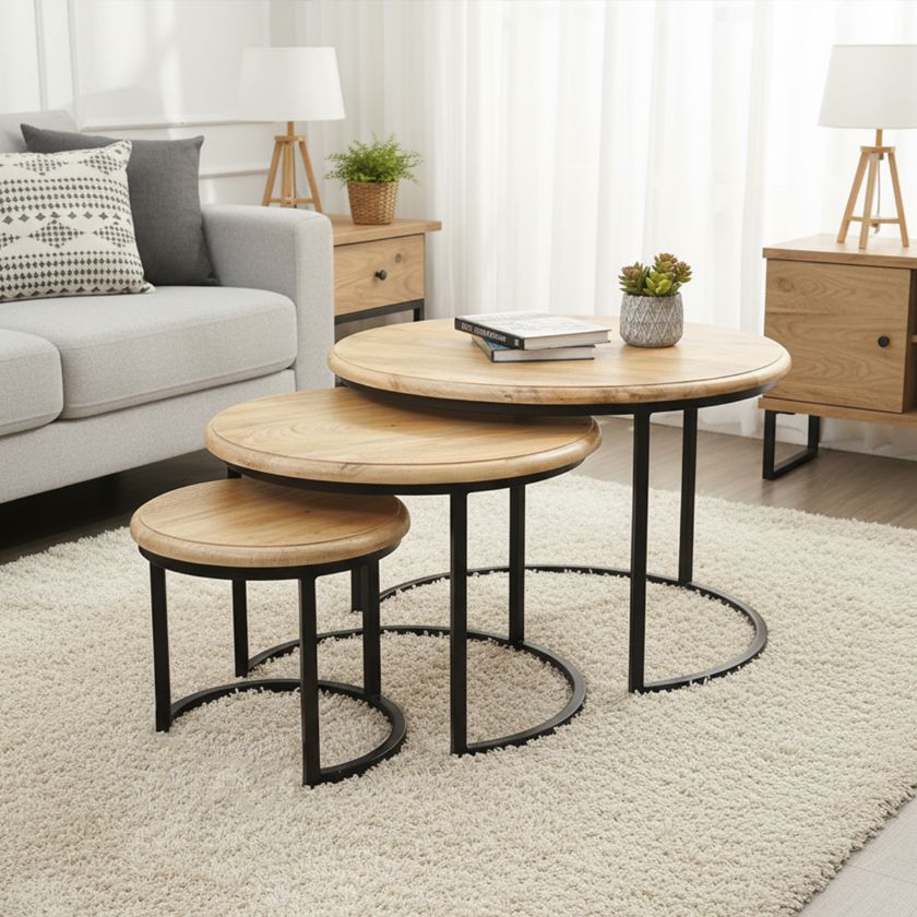 Picture of Portugal Industrial 3 Piece Round Nesting Coffee Table Set