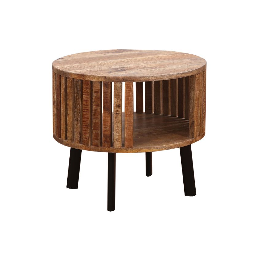Picture of Abbotsford Slatted Pattern Rustic Round End Table with Storage