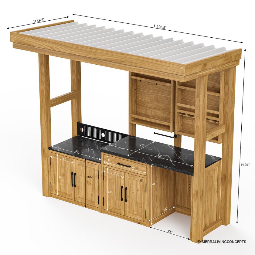 Oliver Outdoor Kitchen and Bar Station with Pergola Dimension Image