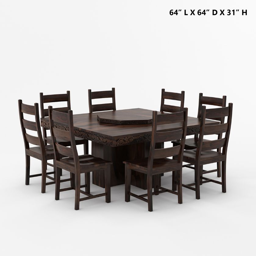 Modern Pioneer Solid Wood Lazy Susan Pedestal Dining Table Set Size Image
