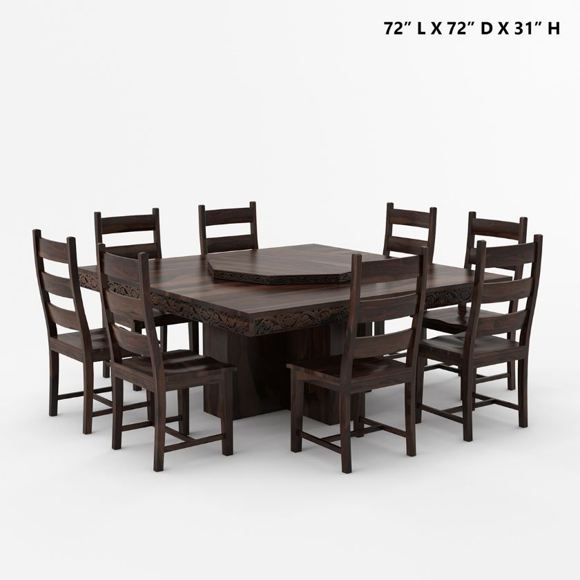 Modern Pioneer Solid Wood Lazy Susan Pedestal Dining Table Set Size Image