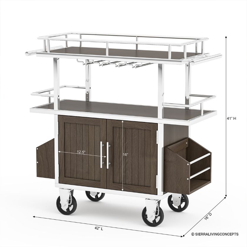 Merritt Industrial Outdoor Bar Cart with Storage Cabinet Dimension Image