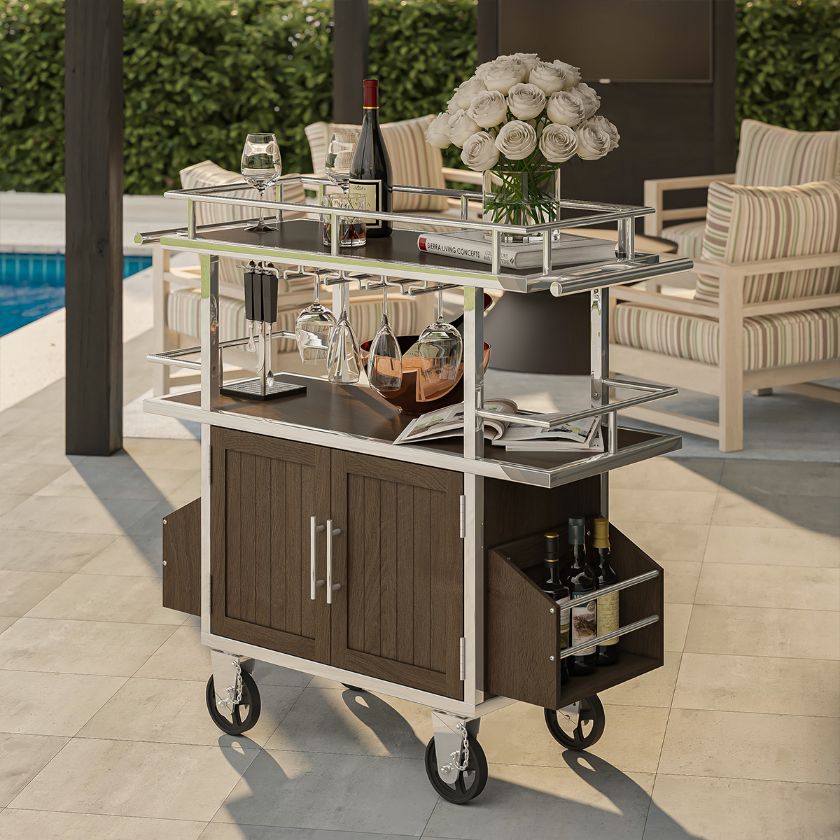 Picture of Merritt Industrial Outdoor Bar Cart with Storage Cabinet