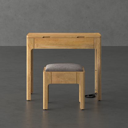 Picture of Matane Small Mirrored Vanity Desk with Stool