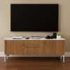 Quesnel Mid Century Modern Slatted TV Media Console with Marble Top (63")