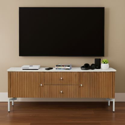 Quesnel Mid Century Modern Slatted TV Media Console with Marble Top (63")