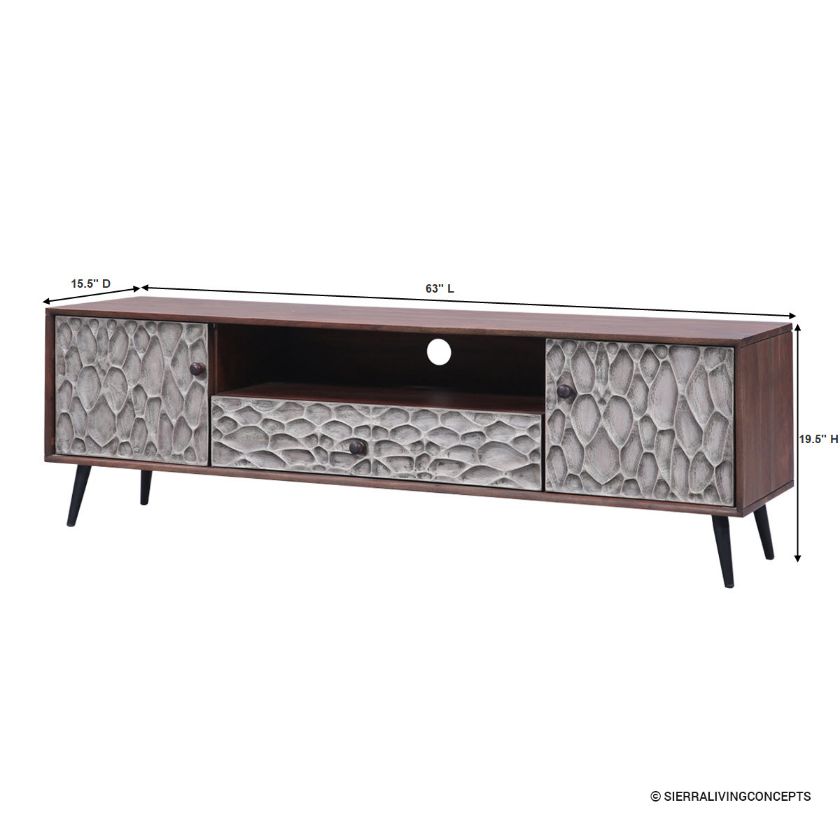 Brossard Carved Wood Two Tone Mid-Century Modern Media Console (63