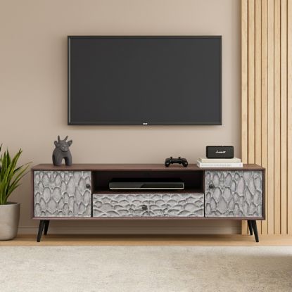 Picture of Brossard Carved Wood Two Tone Mid-Century Modern Media Console (63")