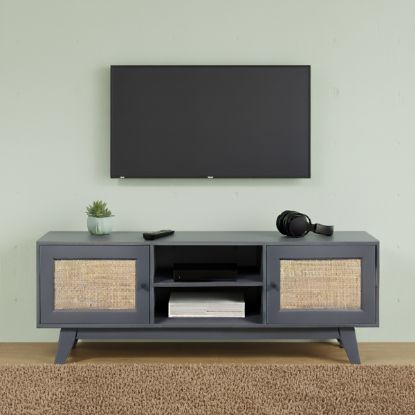 Nanaimo Charcoal Grey MCM Media Console with Rattan Doors (53")