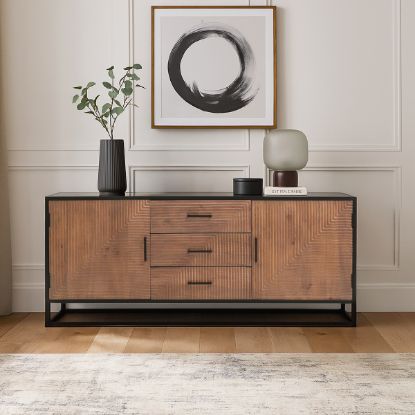 Picture of Airdrie Concentric Pattern Wood Sideboard with Metal Legs
