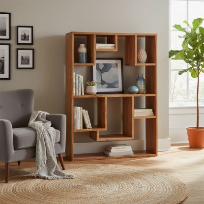 Picture of Coquitlam Rustic Solid Wood Tall Geometric Bookcase 