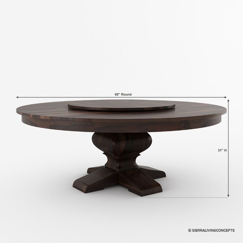 Missouri Pedestal Round Dining Table with Lazy Susan Size Image