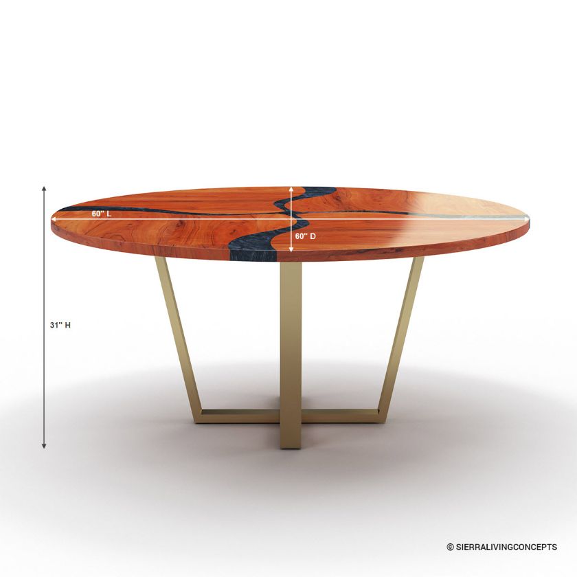 Hopland Mid century Modern Round Epoxy Dining Table Size Image