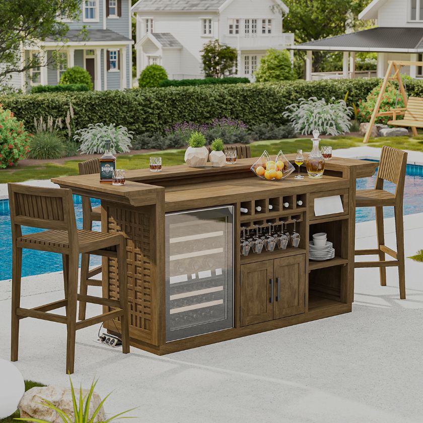 Picture of Rimouski Teak Wood 5 Piece Outdoor Bar Set