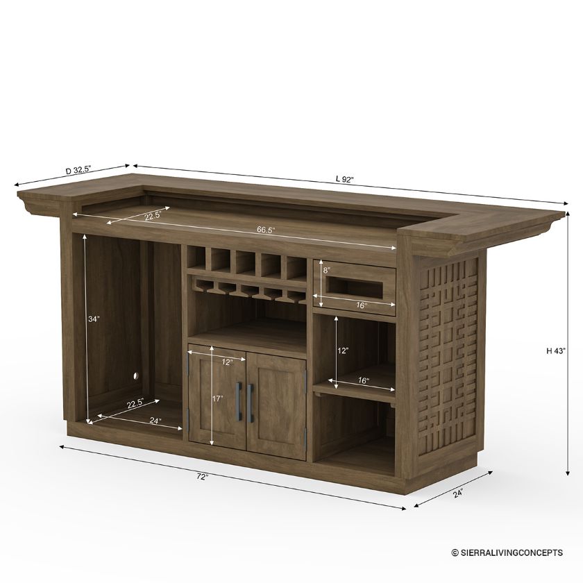 Rimouski Teak Wood Outdoor Bar Table with Fridge Space Dimension Image