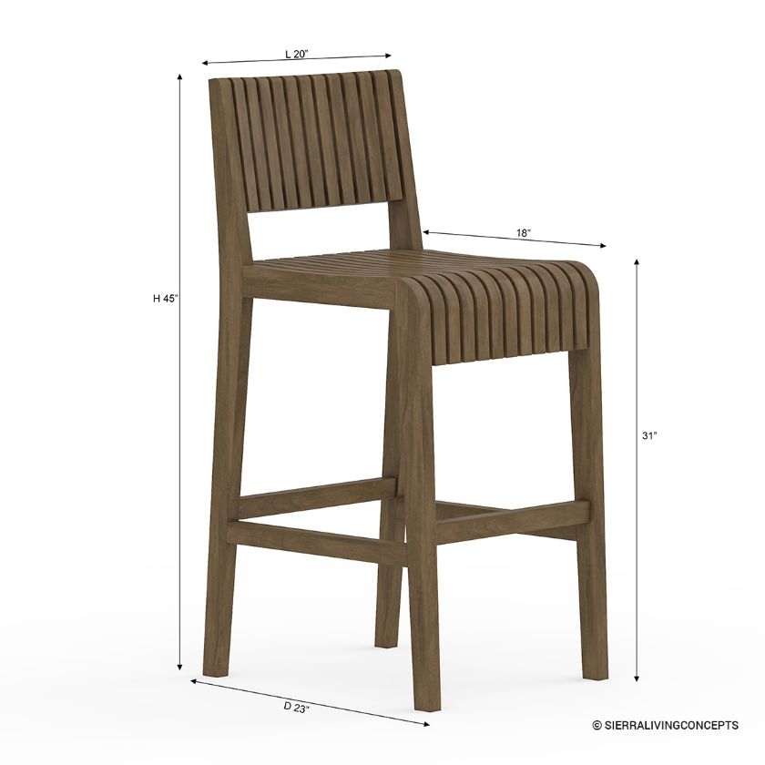 Rimouski Teak Wood Outdoor Counter Height Bar Stool Dimension Image