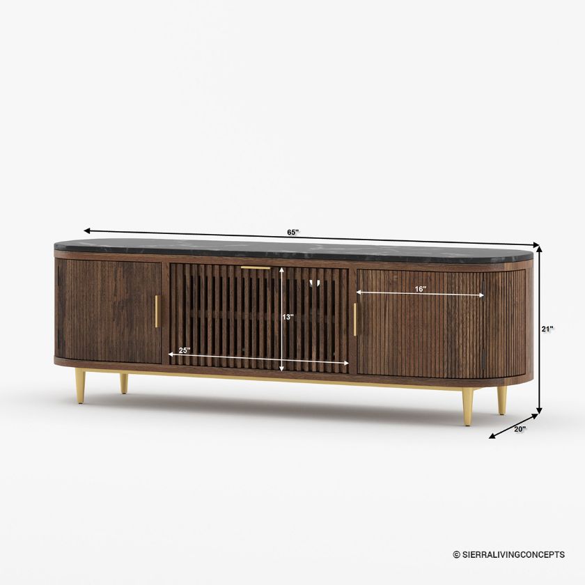 Mirabel Mid-Century Modern Media Console with Marble Top (65