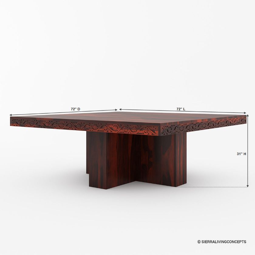 Dallas Ranch Solid Wood Square Dining Room Table Set Size Image