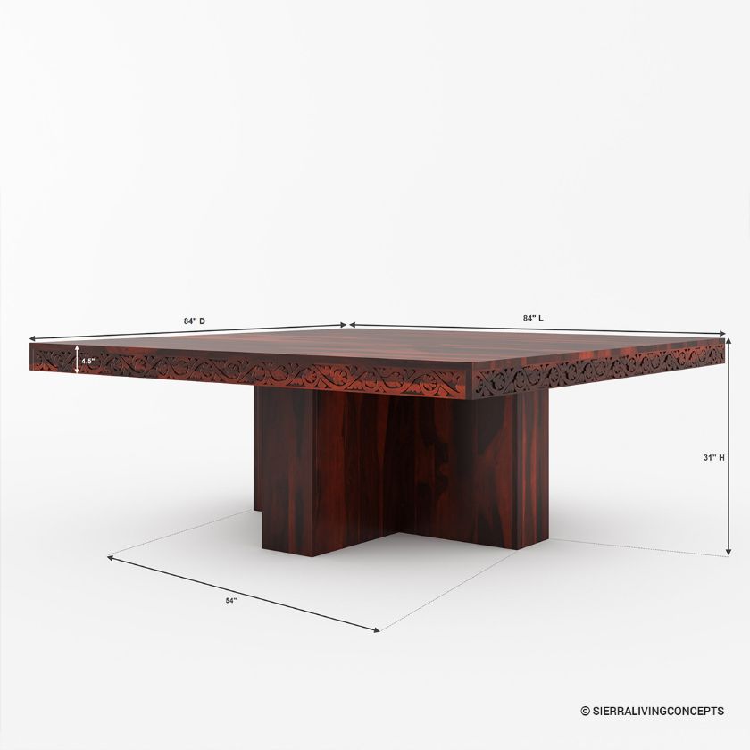 Dallas Ranch Solid Wood Square Dining Room Table Set Size Image