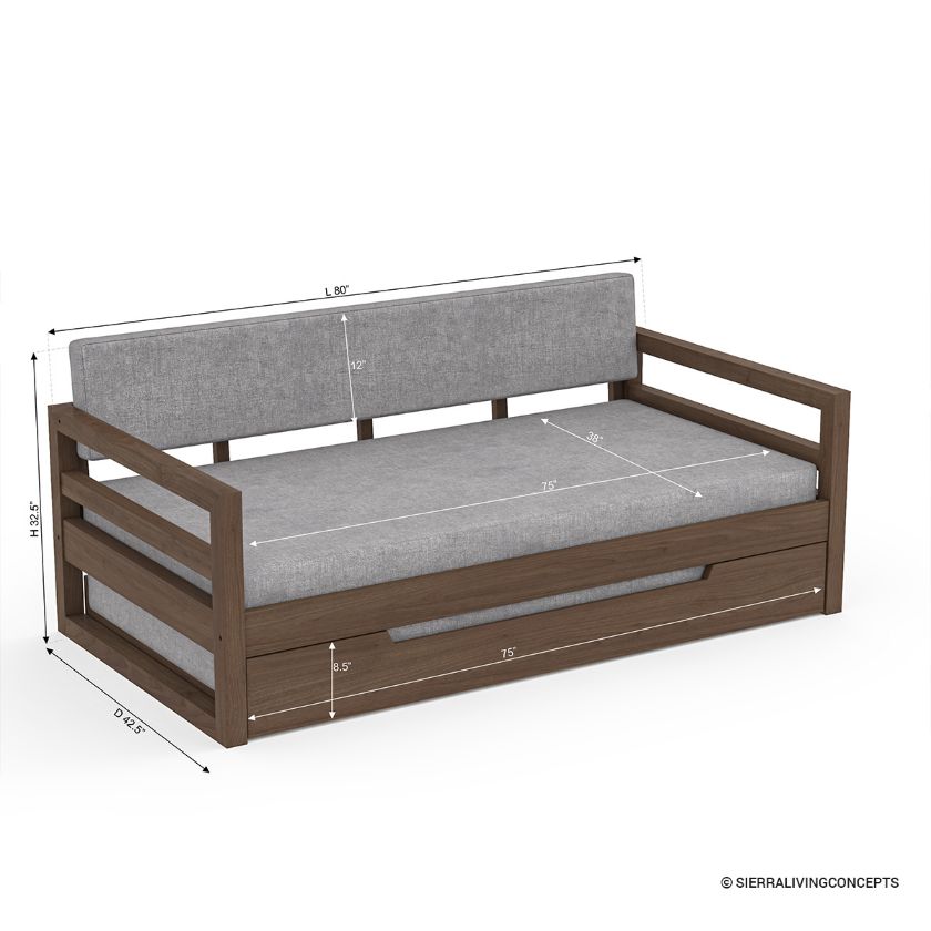 Kenora Solid Wood Upholstered Daybed with Trundle Size Image