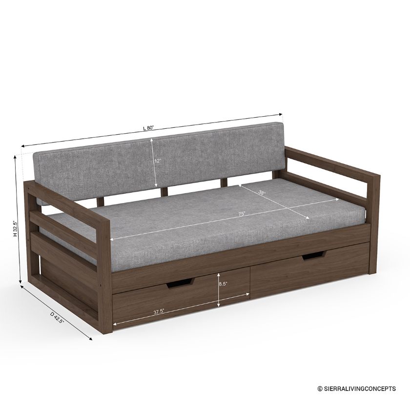  Kenora Solid Wood Upholstered Daybed with Storage Size Image