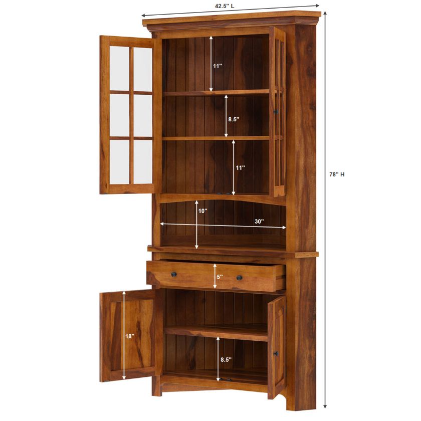 Denison Solid Wood Tall Corner Kitchen Pantry Cabinet Dimension Image