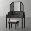 Picture of Ladysmith Black Mirrored Makeup Vanity Desk with Stool