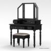Picture of Ladysmith Black Mirrored Makeup Vanity Desk with Stool